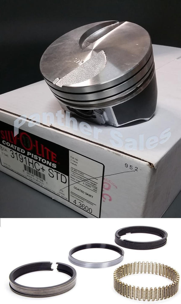 Silvolite Hypereutectic Flat Top Coated Pistons & Hastings Rings Ford 460 STD