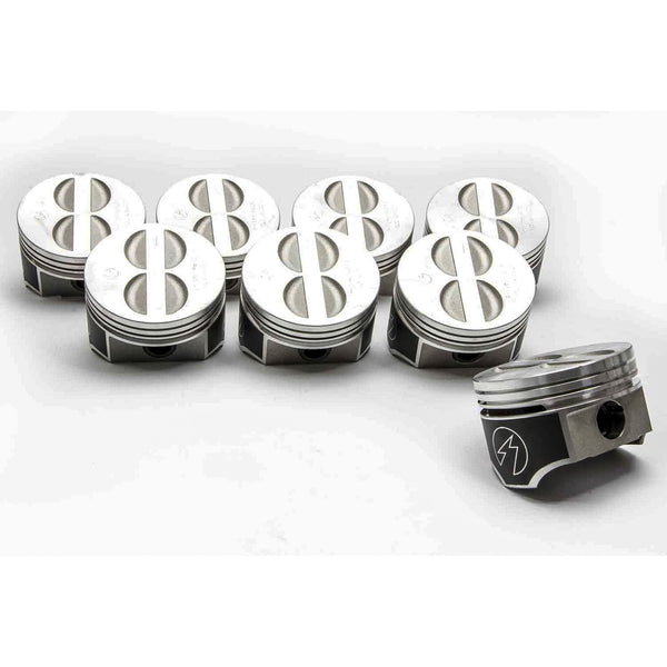 Set 8 Speed Pro Chevy 350 Forged Coated Flat Top Pistons & Pins .060"