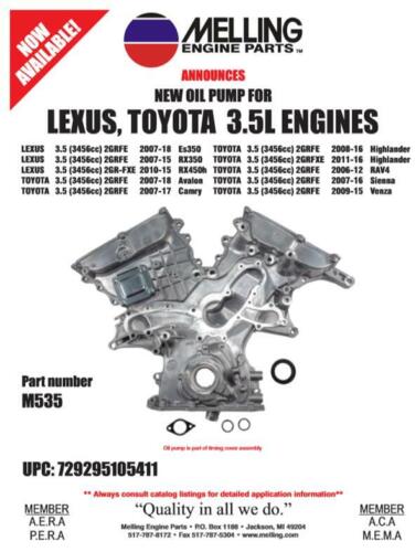 Melling M535 Oil Pump Timing Cover fits Toyota Lexus 2GRFE 3.5L 2006-2018