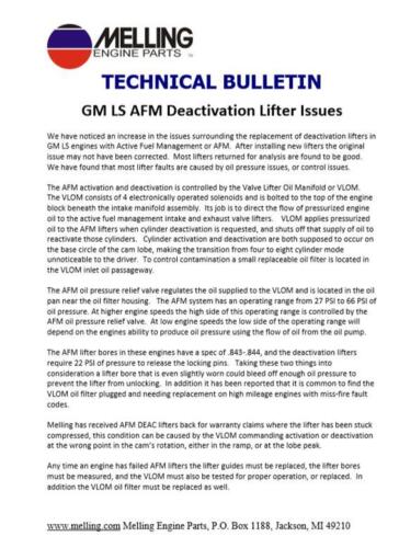Chevy GMC GM 6.0 6.2 Active Fuel Management AFM DOD Valve Lifters Set of 8