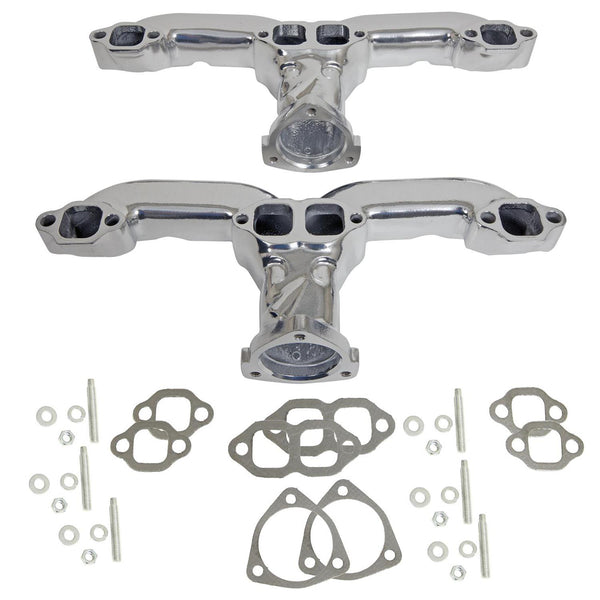 Cast Exhaust Manifolds - Silver Ceramic SBC 283 327 350 400