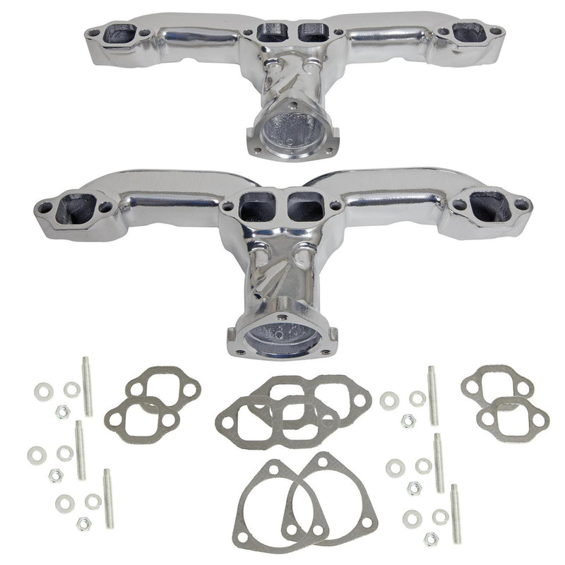 Cast Exhaust Manifolds - Silver Ceramic SBC 283 327 350 400