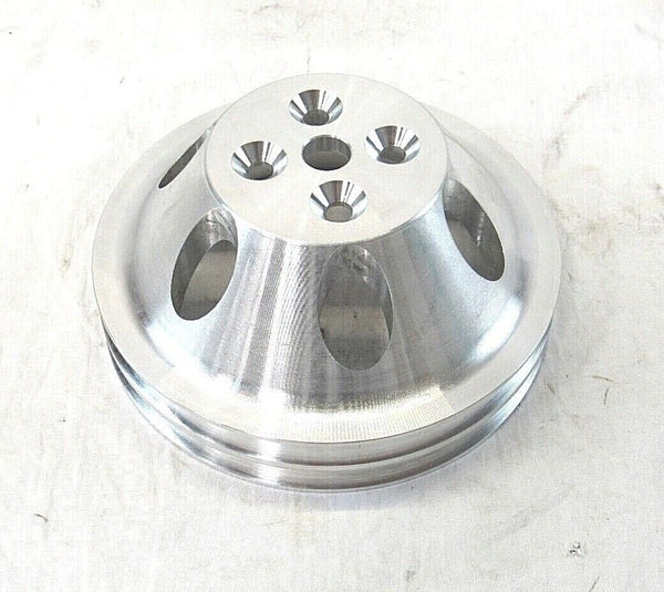 SBC Chevy 283 327 350 Aluminum Short Water Pump Pulley 2 Groove Satin E43002