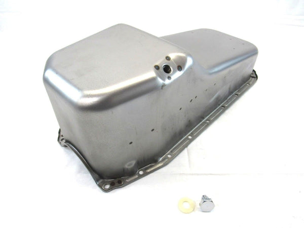 1980-85 SBC Chevy 350 2 PC RMS Stock Steel Oil Pan Pass Side Dip Raw E44022