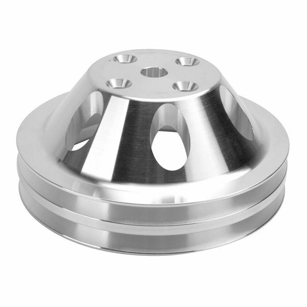 SBC 350 Aluminum 2 Groove Long Water Pump Pulley Polished E43012P