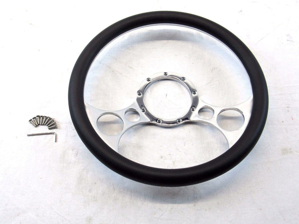 Billet Aluminum 14'' Steering Wheel Half Wrap Black Leather (9 Hole) S82014