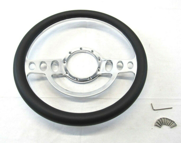 Aluminum 14'' Steering Wheel Half Wrap Black Leather (9 Hole) S82016H