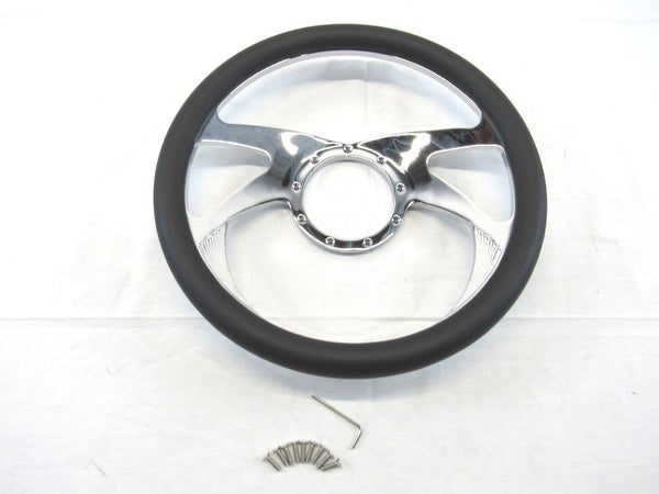 Billet Aluminum 14'' Steering Wheel Half Wrap Black Leather (9 Hole) S82020