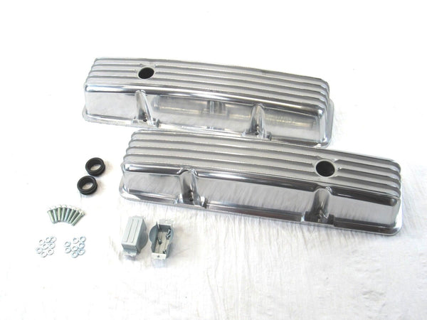 Chevy 327 350 383 Tall Finned Aluminum Valve Covers Polished E41001P
