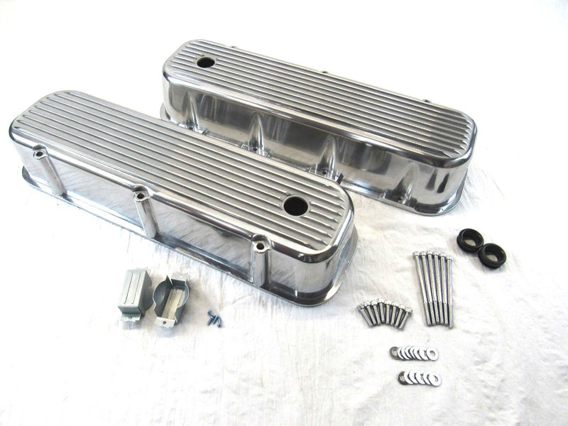 1965-95 BBC Chevy 396-454 Tall Finned Aluminum Valve Covers Polished E41101P