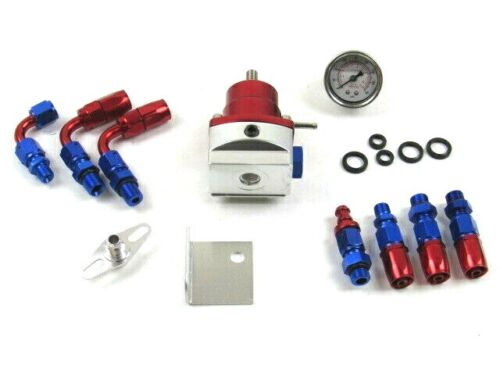 Adjustable Fuel Pressure Regulator Kit 0-100psi Oil Gauge -6AN Anodzied F53581