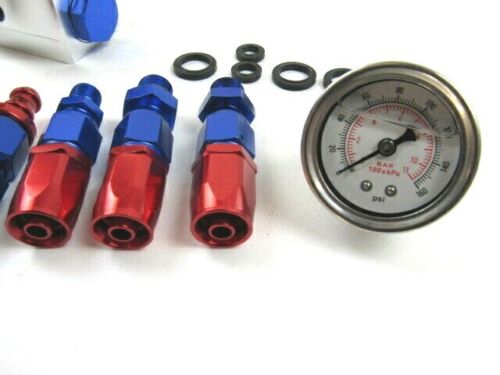 Adjustable Fuel Pressure Regulator Kit 0-100psi Oil Gauge -6AN Anodzied F53581