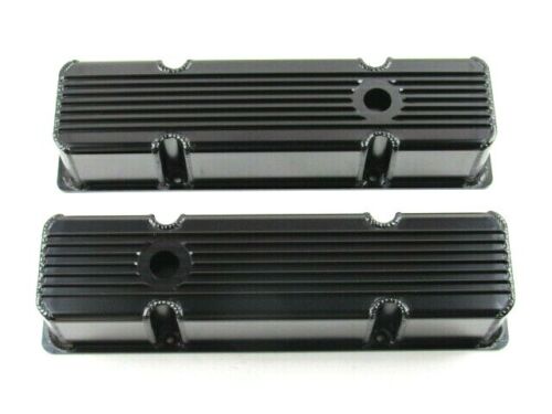 Chevy 327 350 Tall Aluminum Finned Fabricated Valve Cover Black Coat E41309BC