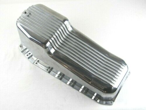 1980-1985 Chevy 283 350 400 Alum. Finned Oil Pan Pass side Dip Polished E44002P